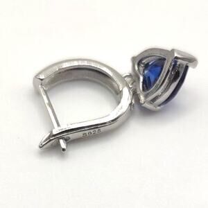 925 Sterling Silver Earrings Blue Synthetic Heart Valentine Gemstones Gift New!!